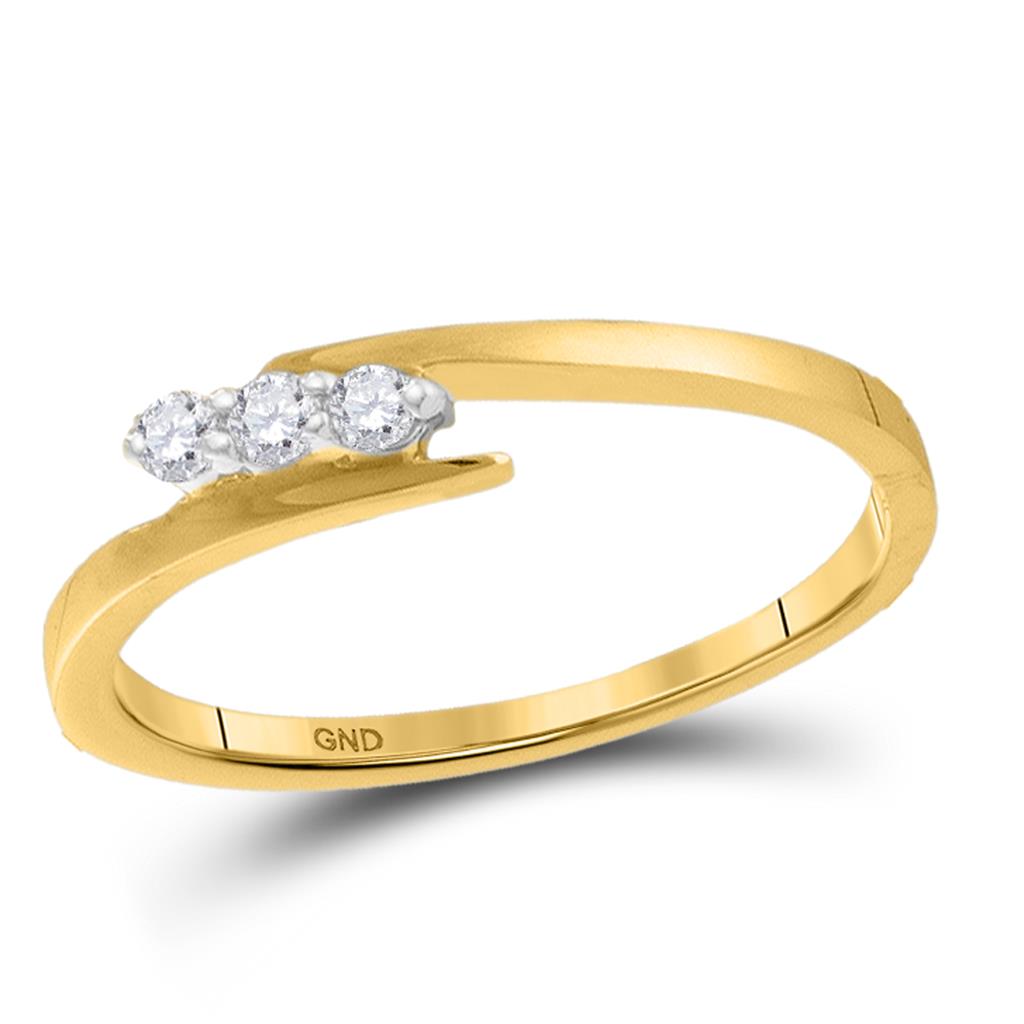 Image of ID 1 10k Yellow Gold Round Diamond 3-stone Promise Ring 1/10 Cttw