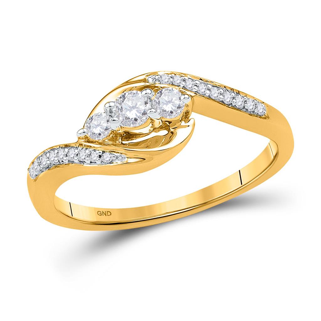 Image of ID 1 10k Yellow Gold Round Diamond 3-stone Promise Ring 1/3 Cttw