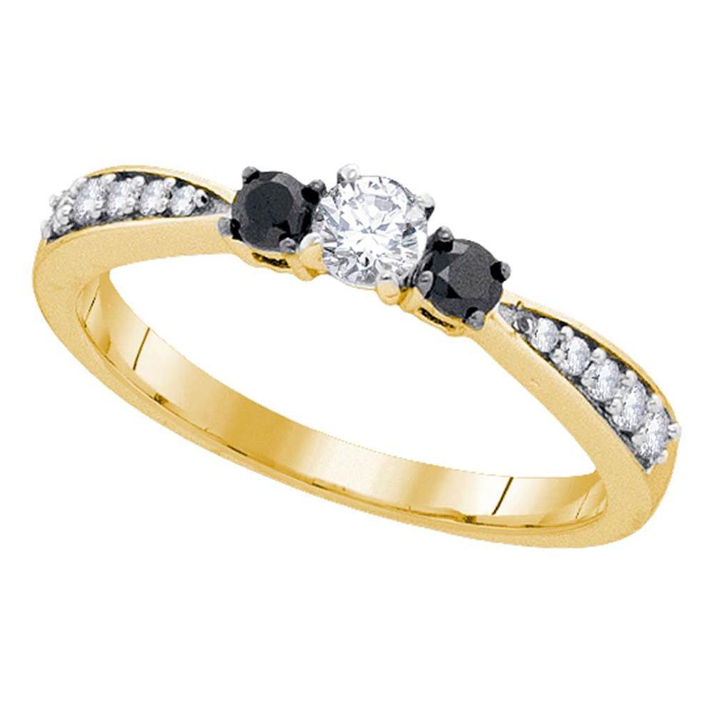 Image of ID 1 10k Yellow Gold Round Diamond 3-stone Tapered Bridal Engagement Ring 3/8 Cttw
