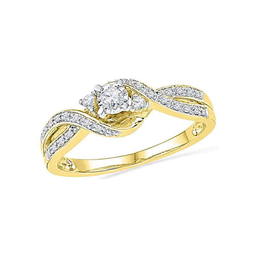 Image of ID 1 10k Yellow Gold Round Diamond 3-stone Twist Bridal Engagement Ring 1/6 Cttw