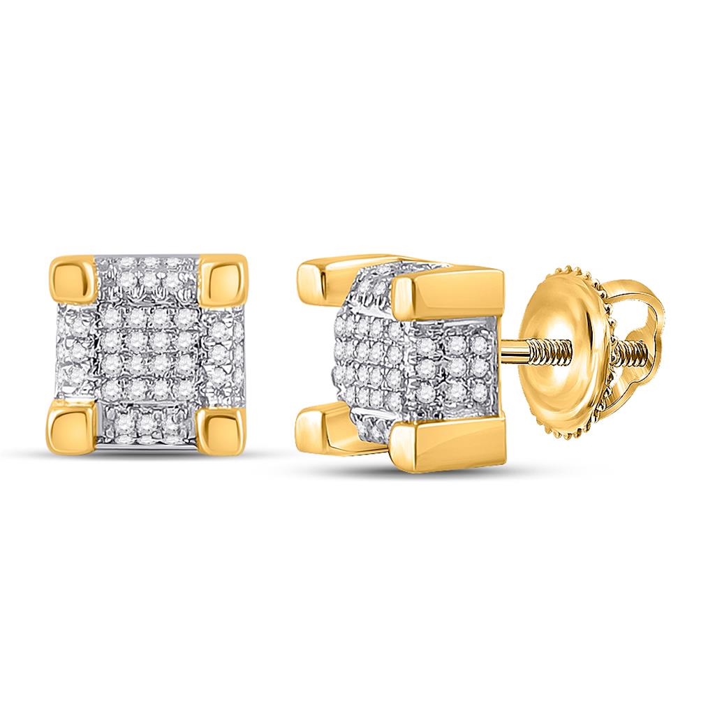 Image of ID 1 10k Yellow Gold Round Diamond 3D Cube Square Stud Earrings 1/4 Cttw