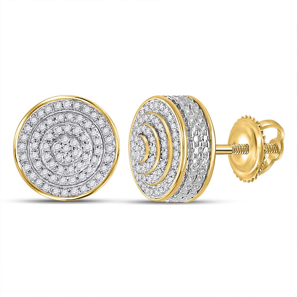 Image of ID 1 10k Yellow Gold Round Diamond 3D Disk Circle Earrings 1/4 Cttw