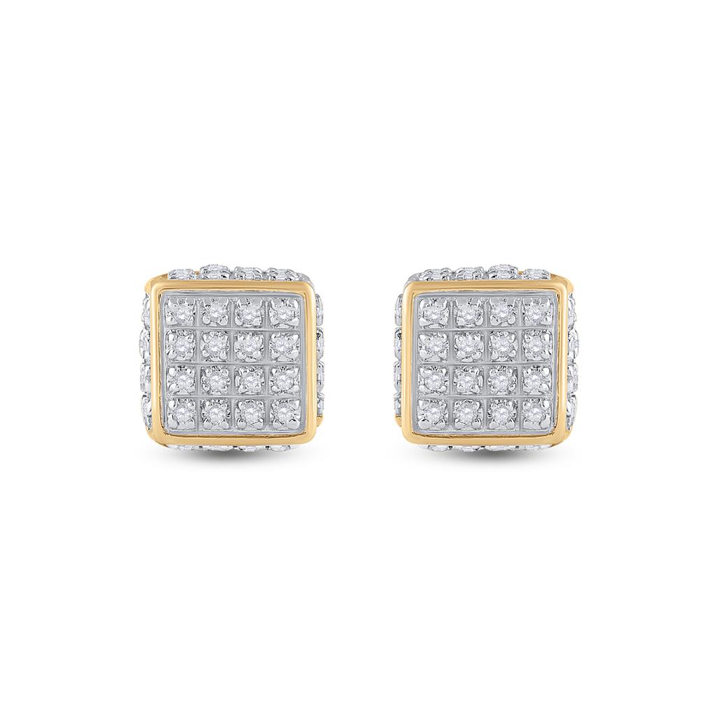 Image of ID 1 10k Yellow Gold Round Diamond 3D Square Stud Earrings 1/4 Cttw