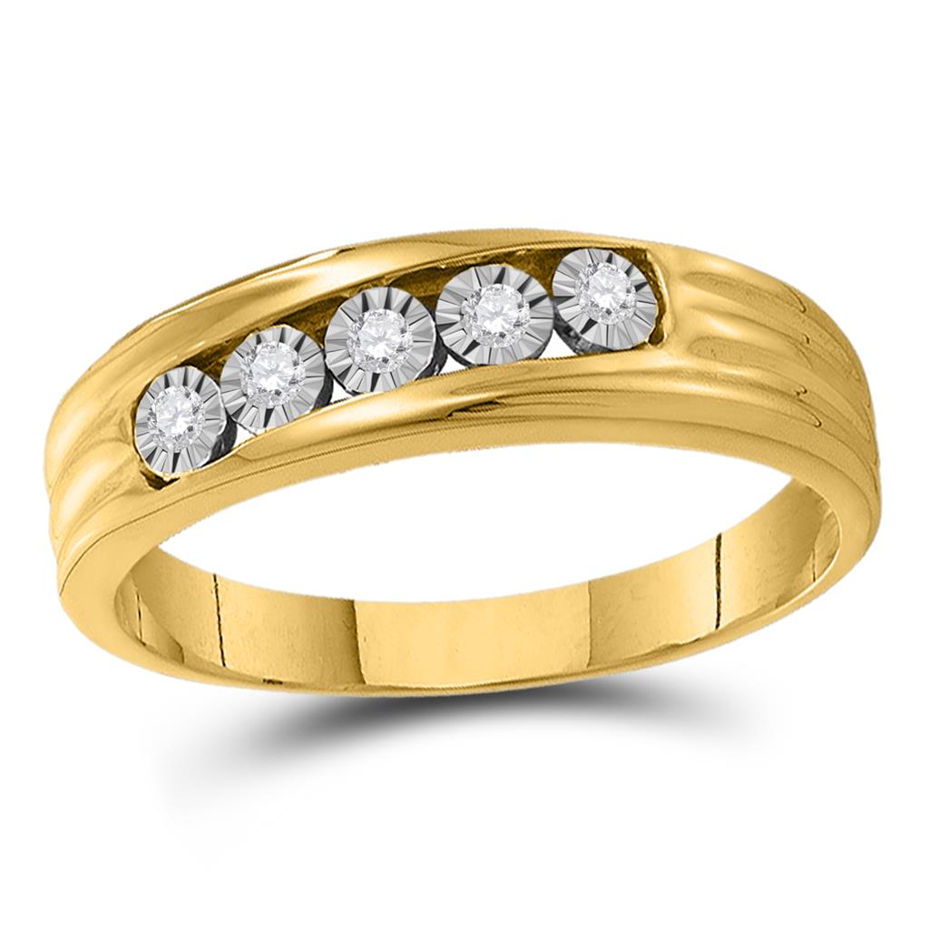 Image of ID 1 10k Yellow Gold Round Diamond 5-Stone Band Ring 1/10 Cttw