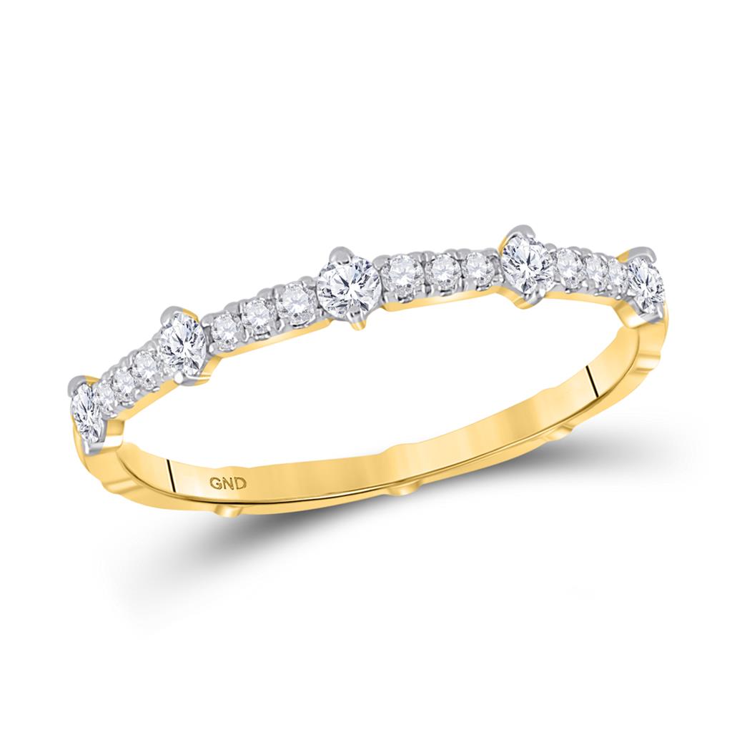 Image of ID 1 10k Yellow Gold Round Diamond 5-Stone Stackable Band Ring 1/4 Ctw