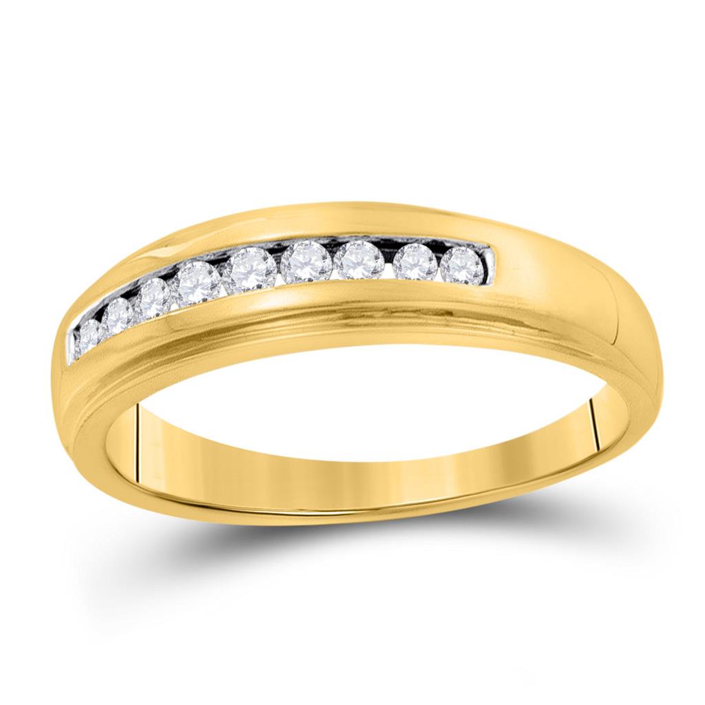 Image of ID 1 10k Yellow Gold Round Diamond 5mm Wedding Band Ring 1/4 Cttw