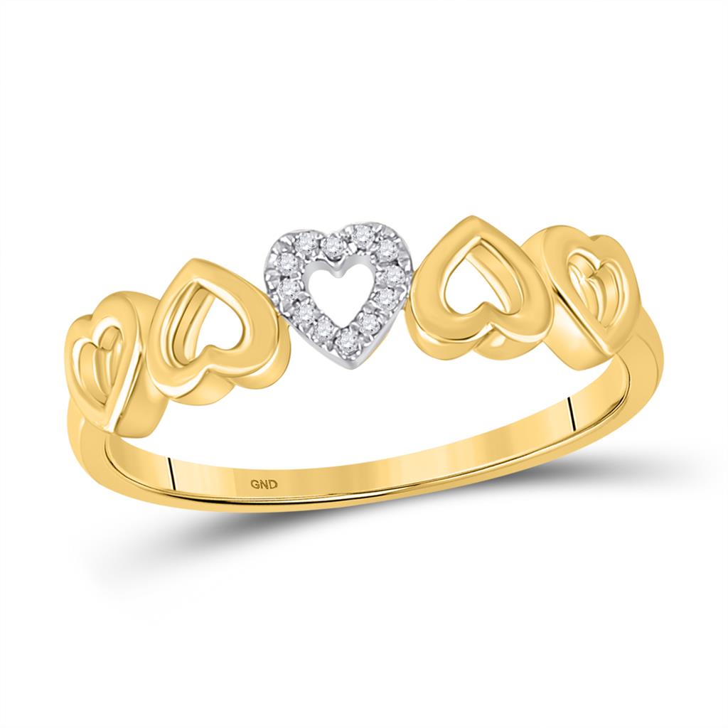 Image of ID 1 10k Yellow Gold Round Diamond Alternating Heart Band Ring 03 Cttw