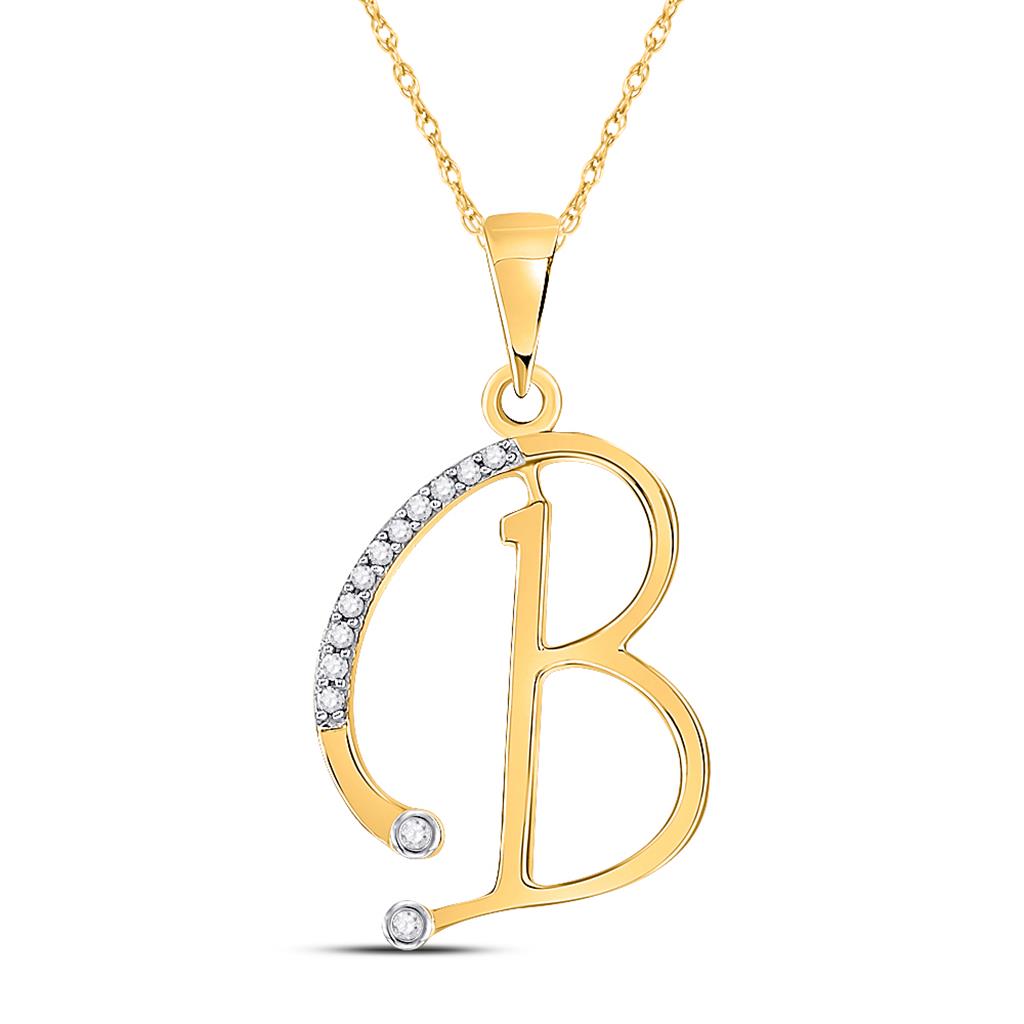 Image of ID 1 10k Yellow Gold Round Diamond B Initial Letter Pendant 1/12 Cttw