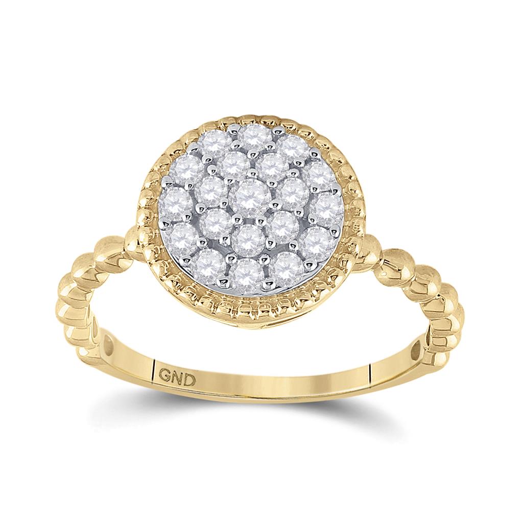 Image of ID 1 10k Yellow Gold Round Diamond Beaded Circle Cluster Ring 3/8 Cttw