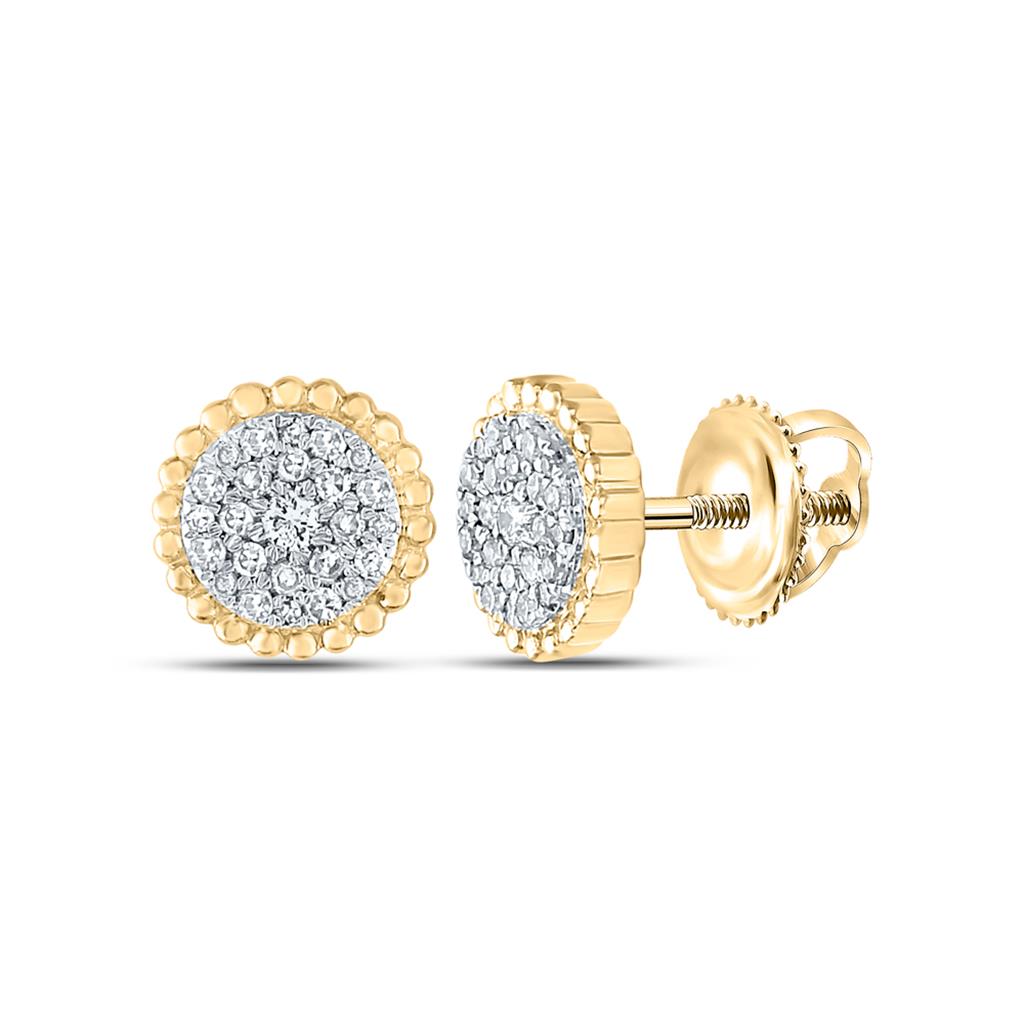 Image of ID 1 10k Yellow Gold Round Diamond Beaded Halo Cluster Earrings 1/4 Cttw