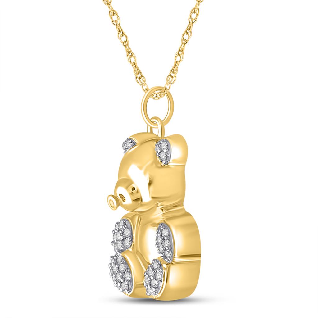Image of ID 1 10k Yellow Gold Round Diamond Bear Animal Pendant 1/10 Cttw