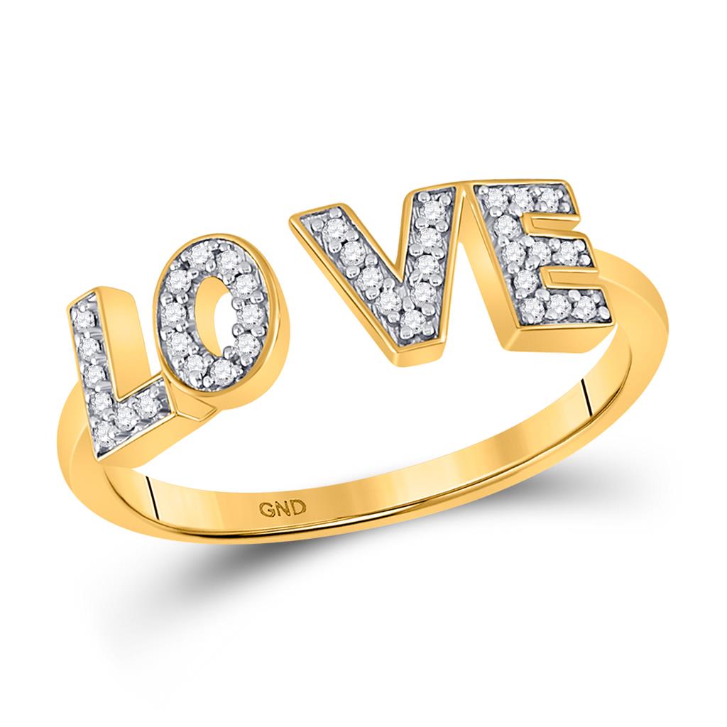 Image of ID 1 10k Yellow Gold Round Diamond Bisected Love Fashion Ring 1/10 Cttw
