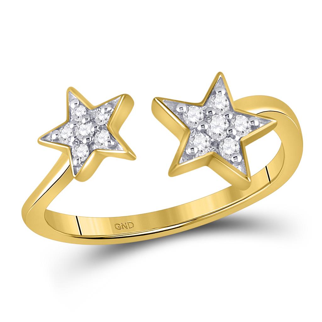 Image of ID 1 10k Yellow Gold Round Diamond Bisected Star Ring 1/8 Cttw
