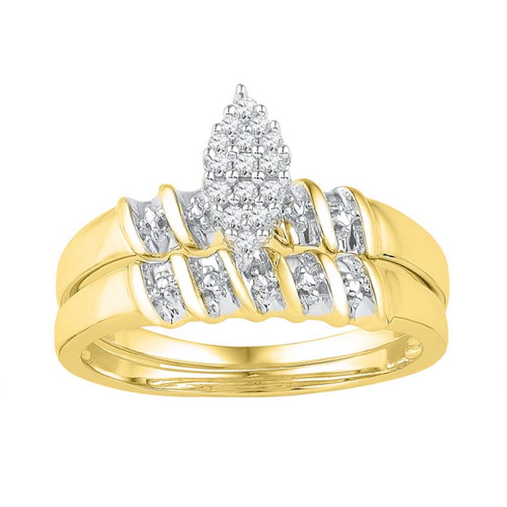 Image of ID 1 10k Yellow Gold Round Diamond Bridal Wedding Ring Set 1/10 Cttw