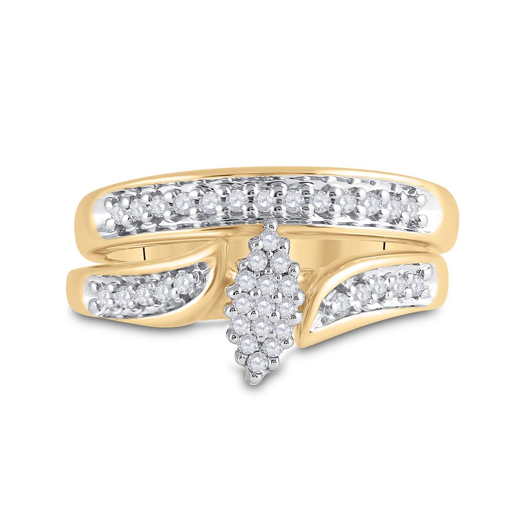 Image of ID 1 10k Yellow Gold Round Diamond Bridal Wedding Ring Set 1/4 Cttw