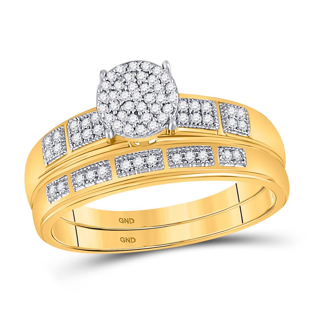 Image of ID 1 10k Yellow Gold Round Diamond Bridal Wedding Ring Set 1/5 Cttw