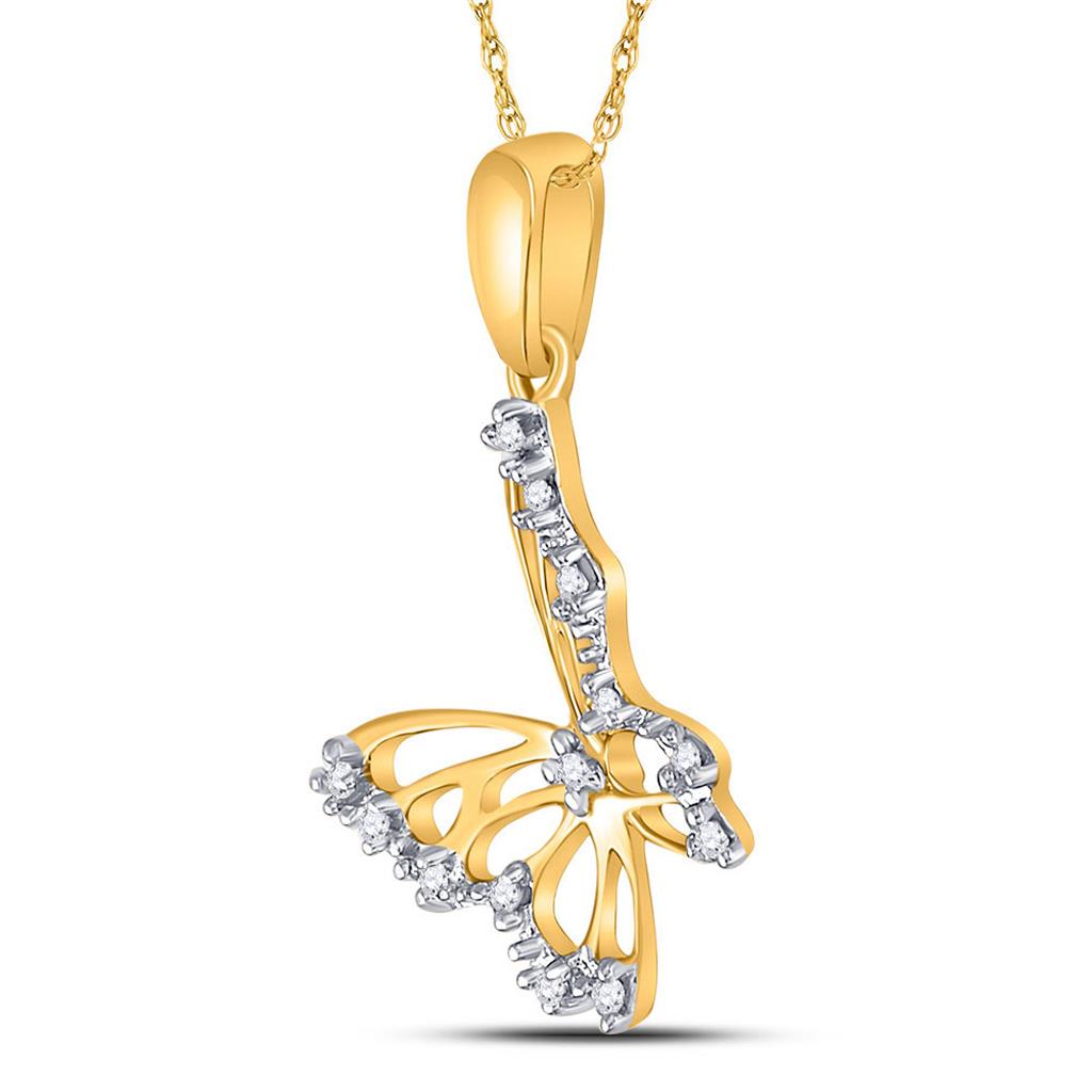 Image of ID 1 10k Yellow Gold Round Diamond Butterfly Bug Pendant 1/20 Cttw