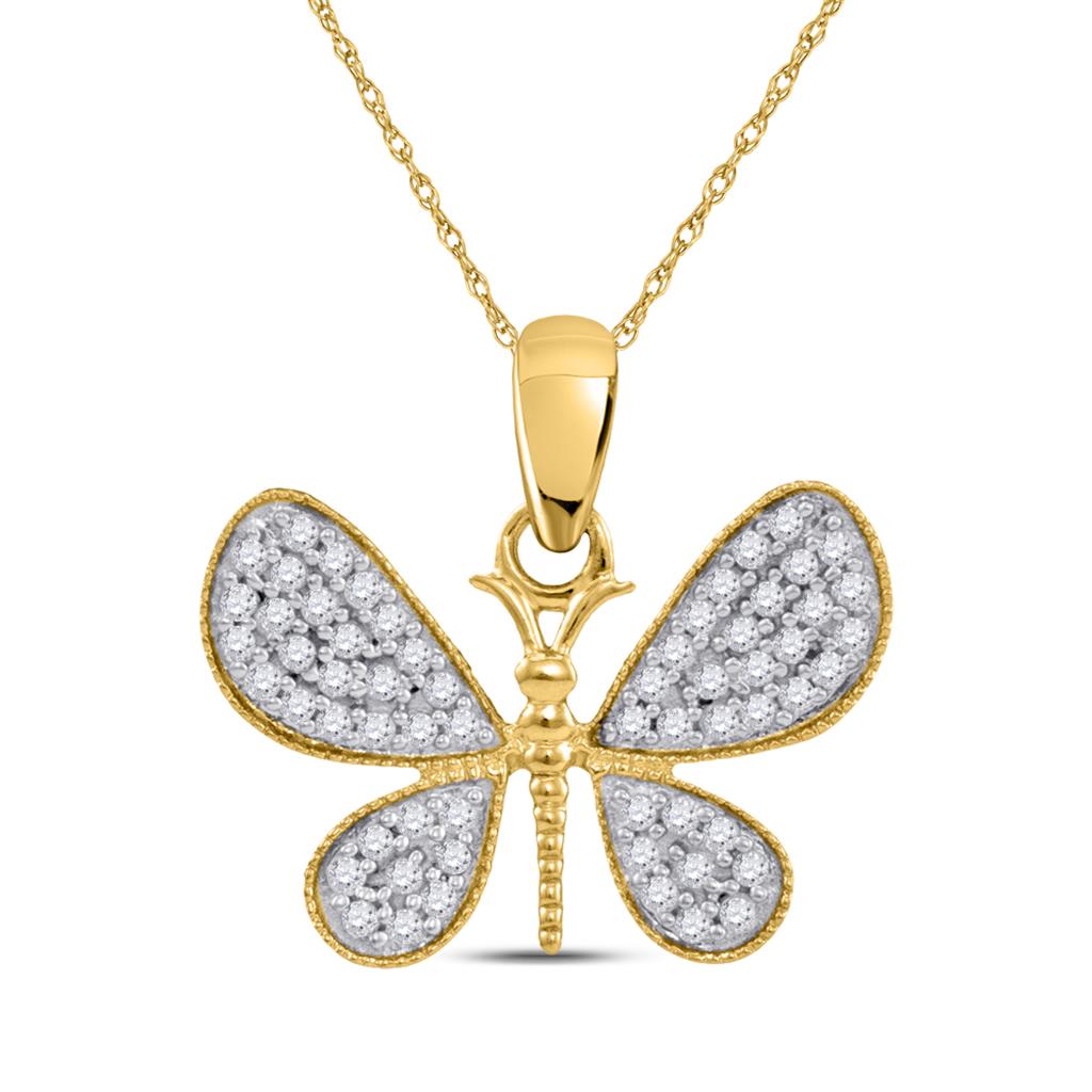 Image of ID 1 10k Yellow Gold Round Diamond Butterfly Bug Pendant 1/3 Cttw