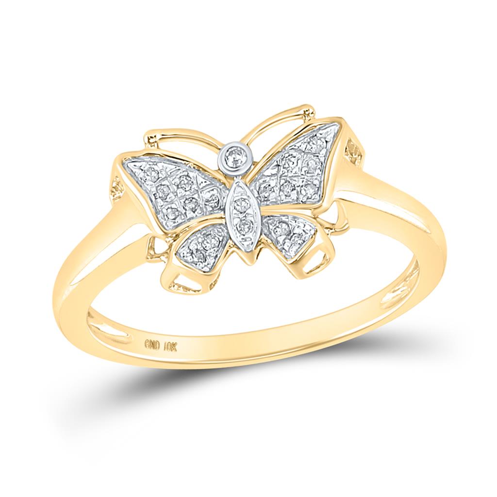Image of ID 1 10k Yellow Gold Round Diamond Butterfly Bug Ring 1/20 Cttw
