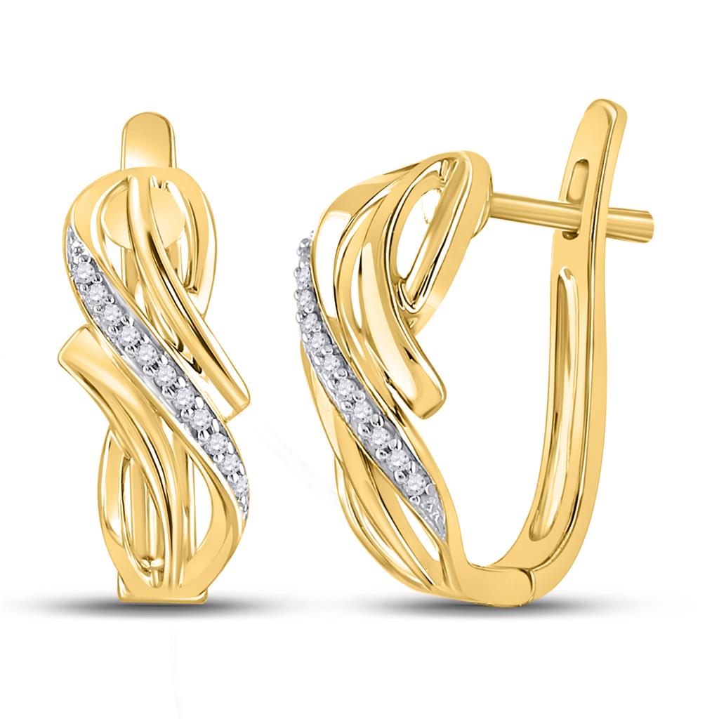Image of ID 1 10k Yellow Gold Round Diamond Bypass Crossover Hoop Earrings 1/12 Cttw