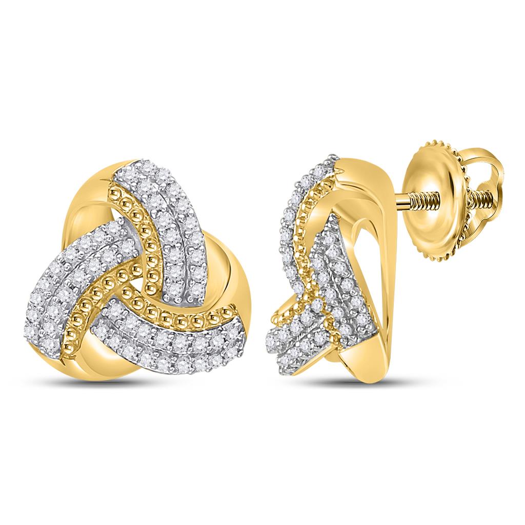 Image of ID 1 10k Yellow Gold Round Diamond Celtic Knot Stud Earrings 1/4 Cttw