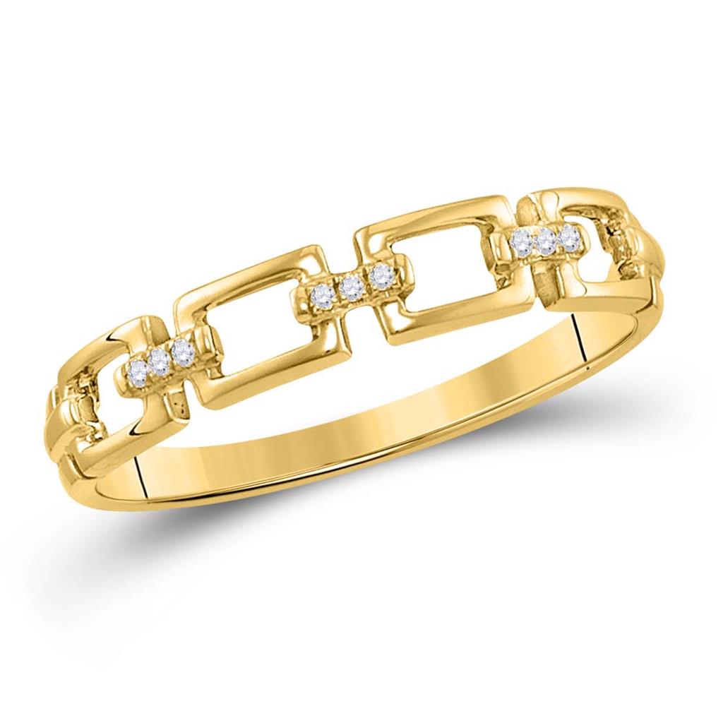 Image of ID 1 10k Yellow Gold Round Diamond Chain Link Stackable Band Ring 03 Cttw
