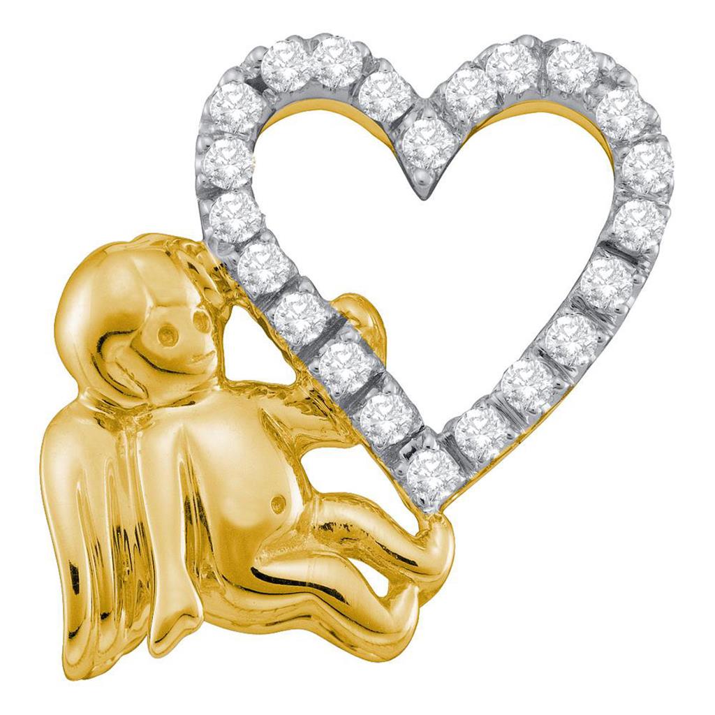 Image of ID 1 10k Yellow Gold Round Diamond Cherub Angel Heart Pendant 1/6 Cttw