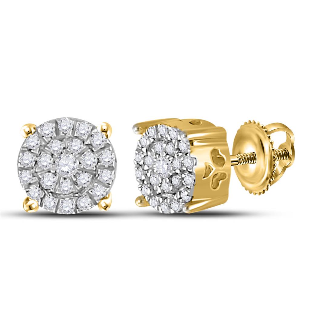 Image of ID 1 10k Yellow Gold Round Diamond Cindys Dream Cluster Earrings 1/8 Cttw