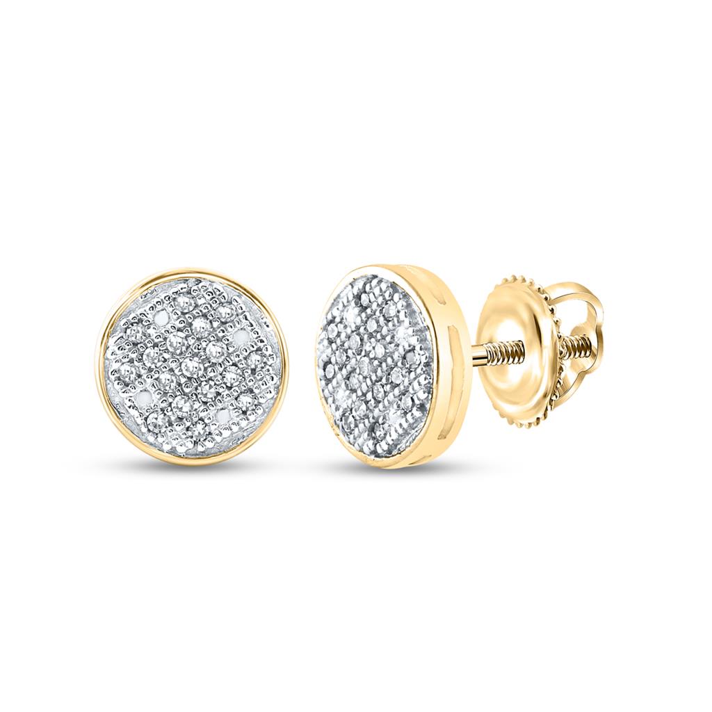 Image of ID 1 10k Yellow Gold Round Diamond Circle Cluster Earrings 1/10 Cttw