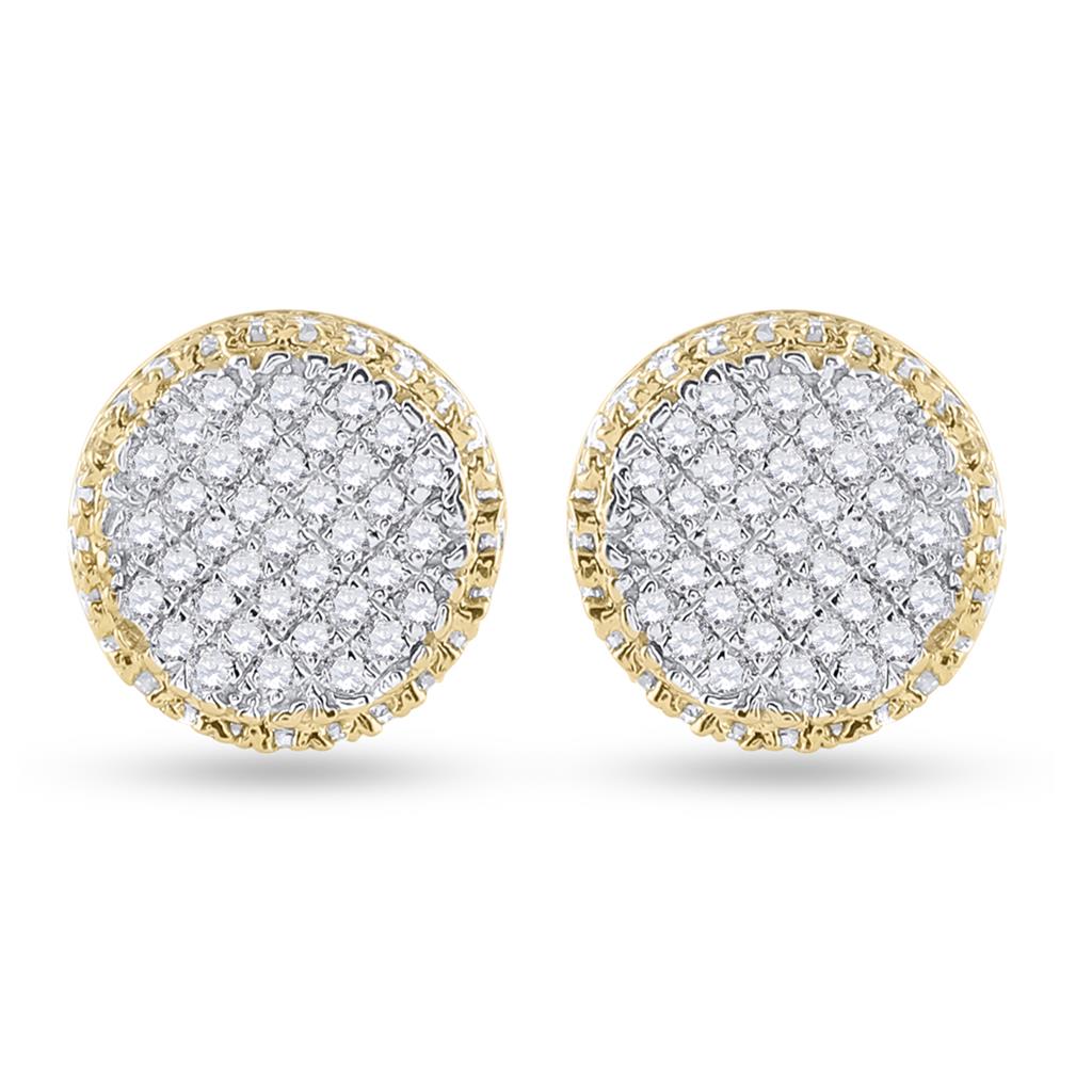 Image of ID 1 10k Yellow Gold Round Diamond Circle Cluster Earrings 1/3 Cttw