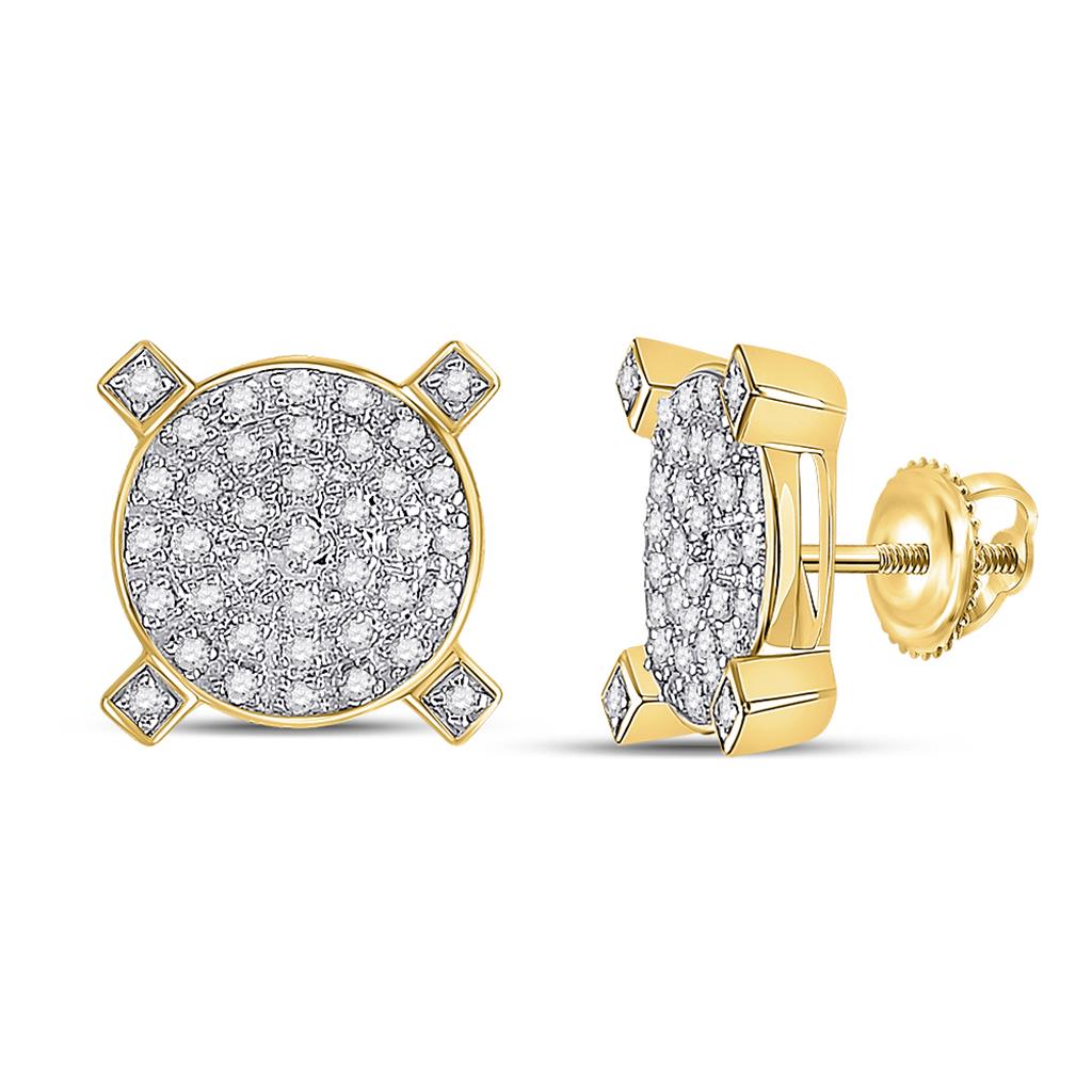 Image of ID 1 10k Yellow Gold Round Diamond Circle Cluster Earrings 1/4 Cttw