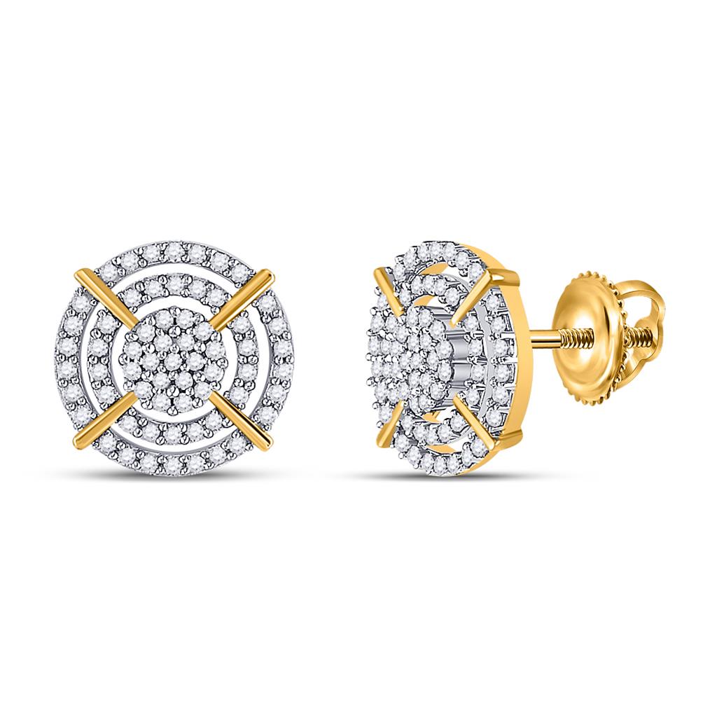 Image of ID 1 10k Yellow Gold Round Diamond Circle Cluster Earrings 3/8 Cttw