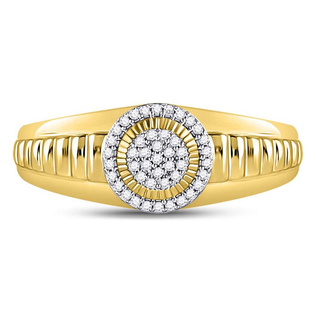 Image of ID 1 10k Yellow Gold Round Diamond Circle Cluster Ribbed Ring 1/8 Cttw
