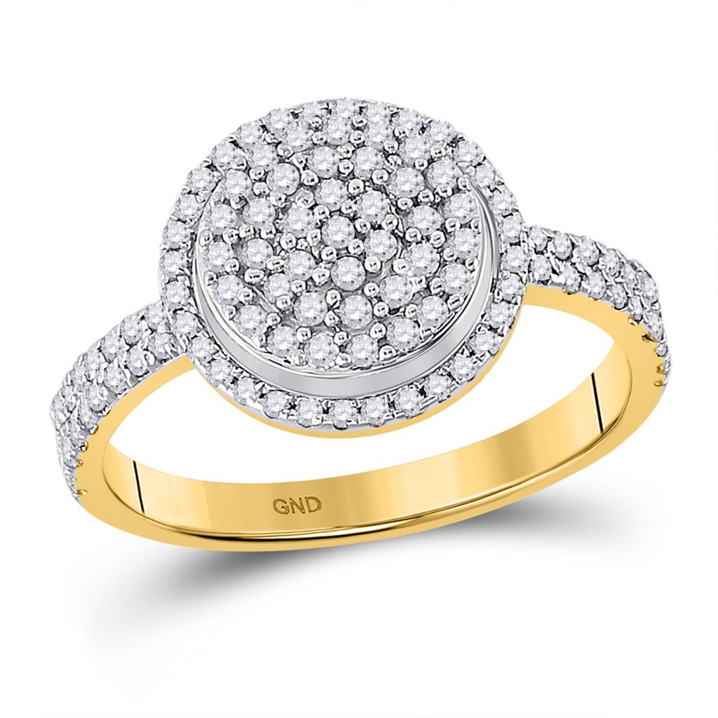 Image of ID 1 10k Yellow Gold Round Diamond Circle Cluster Ring 1/2 Cttw