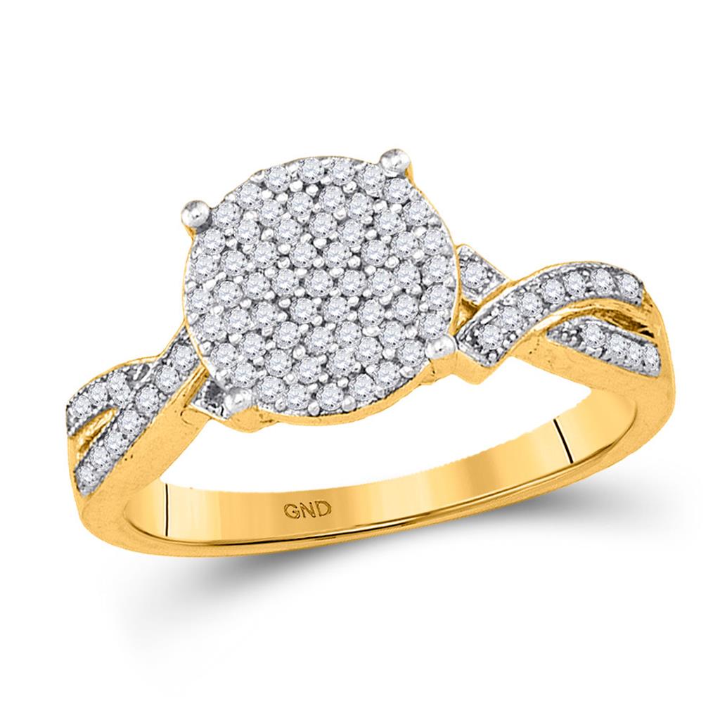 Image of ID 1 10k Yellow Gold Round Diamond Circle Cluster Ring 1/3 Cttw