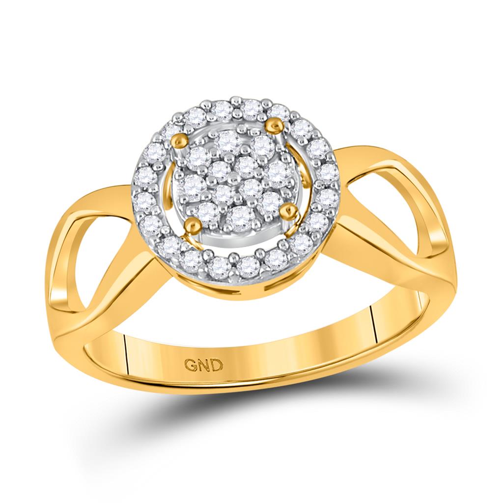 Image of ID 1 10k Yellow Gold Round Diamond Circle Cluster Ring 1/4 Cttw