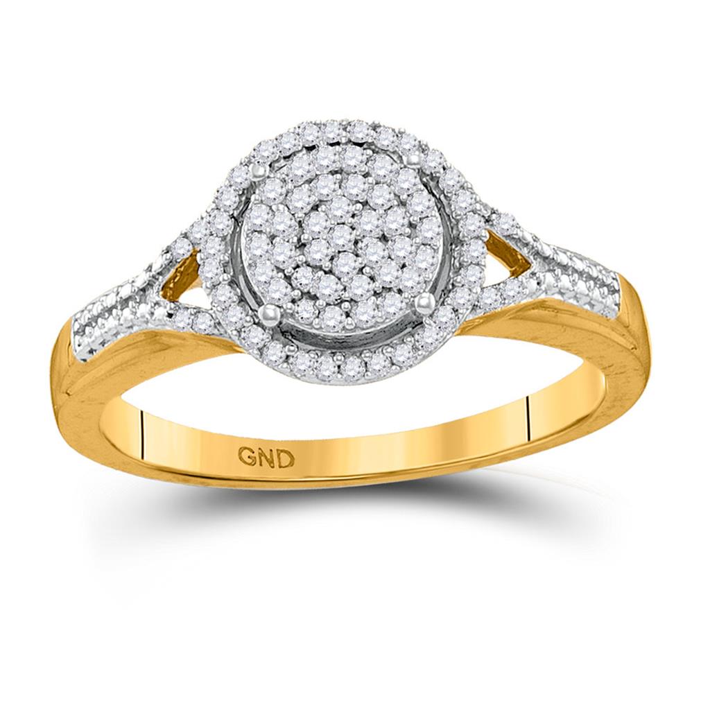 Image of ID 1 10k Yellow Gold Round Diamond Circle Cluster Ring 1/5 Cttw