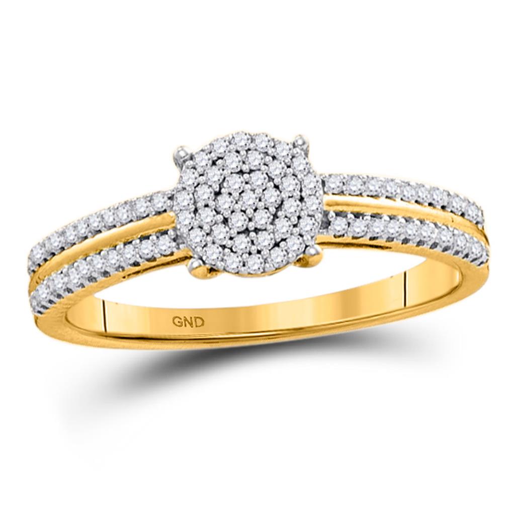 Image of ID 1 10k Yellow Gold Round Diamond Circle Cluster Ring 1/6 Cttw