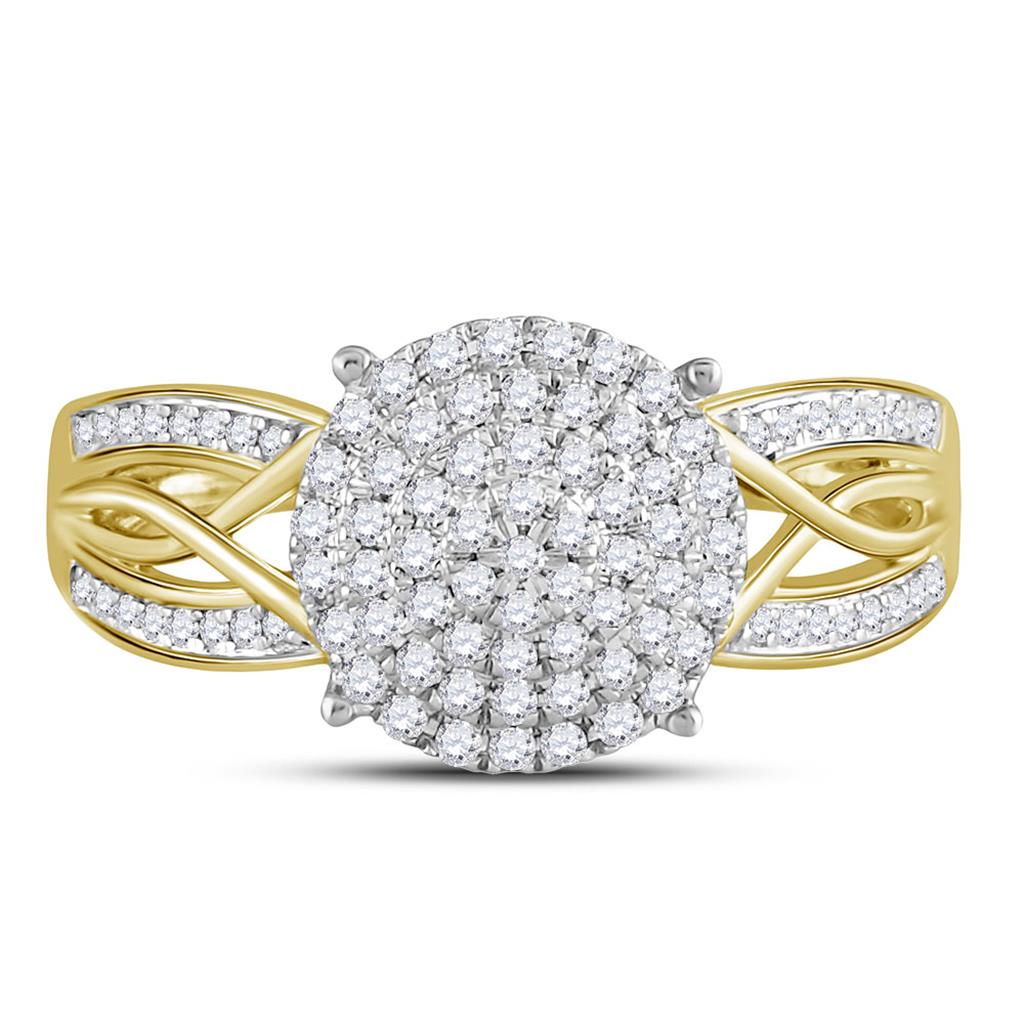 Image of ID 1 10k Yellow Gold Round Diamond Circle Cluster Ring 3/8 Cttw