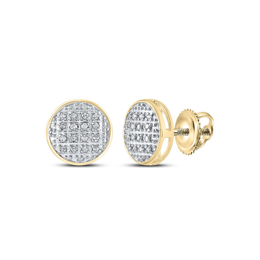 Image of ID 1 10k Yellow Gold Round Diamond Circle Cluster Stud Earrings 1/12 Cttw