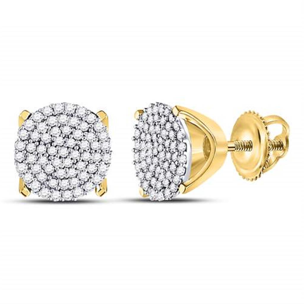 Image of ID 1 10k Yellow Gold Round Diamond Circle Cluster Stud Earrings 1/3 Cttw