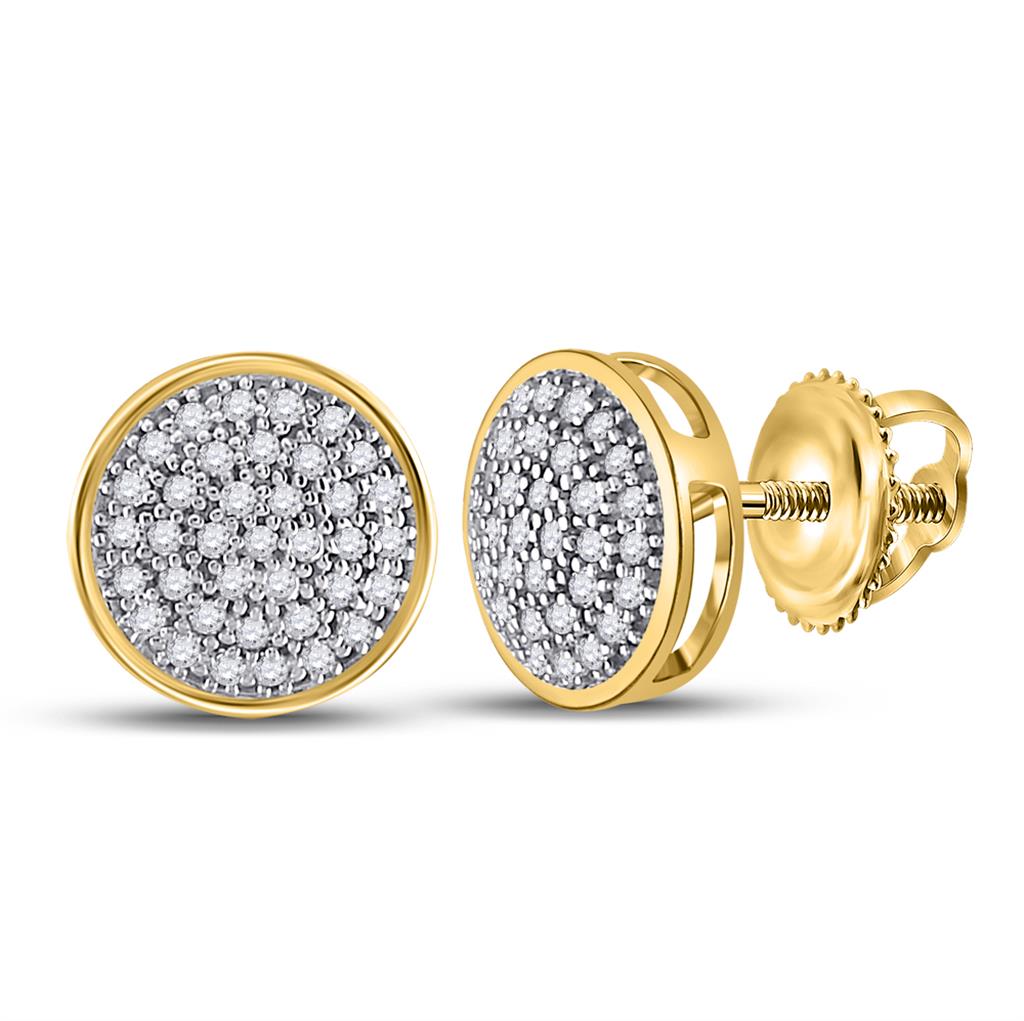 Image of ID 1 10k Yellow Gold Round Diamond Circle Cluster Stud Earrings 1/5 Cttw