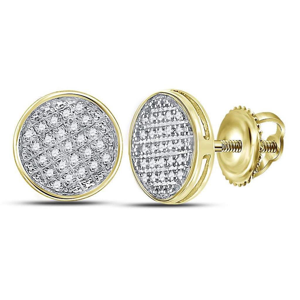 Image of ID 1 10k Yellow Gold Round Diamond Circle Disk Cluster Earrings 1/8 Cttw