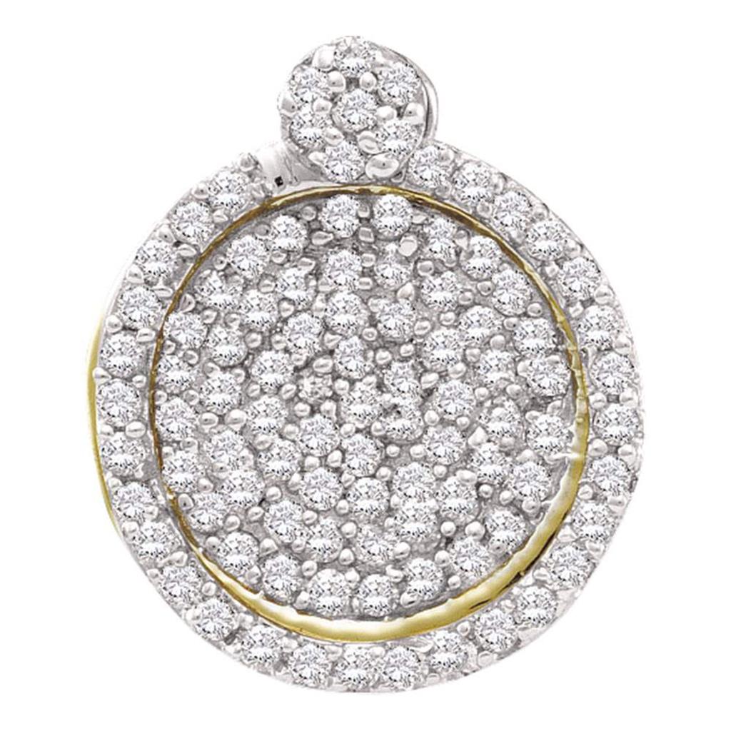 Image of ID 1 10k Yellow Gold Round Diamond Circle Frame Cluster Pendant 1/3 Cttw