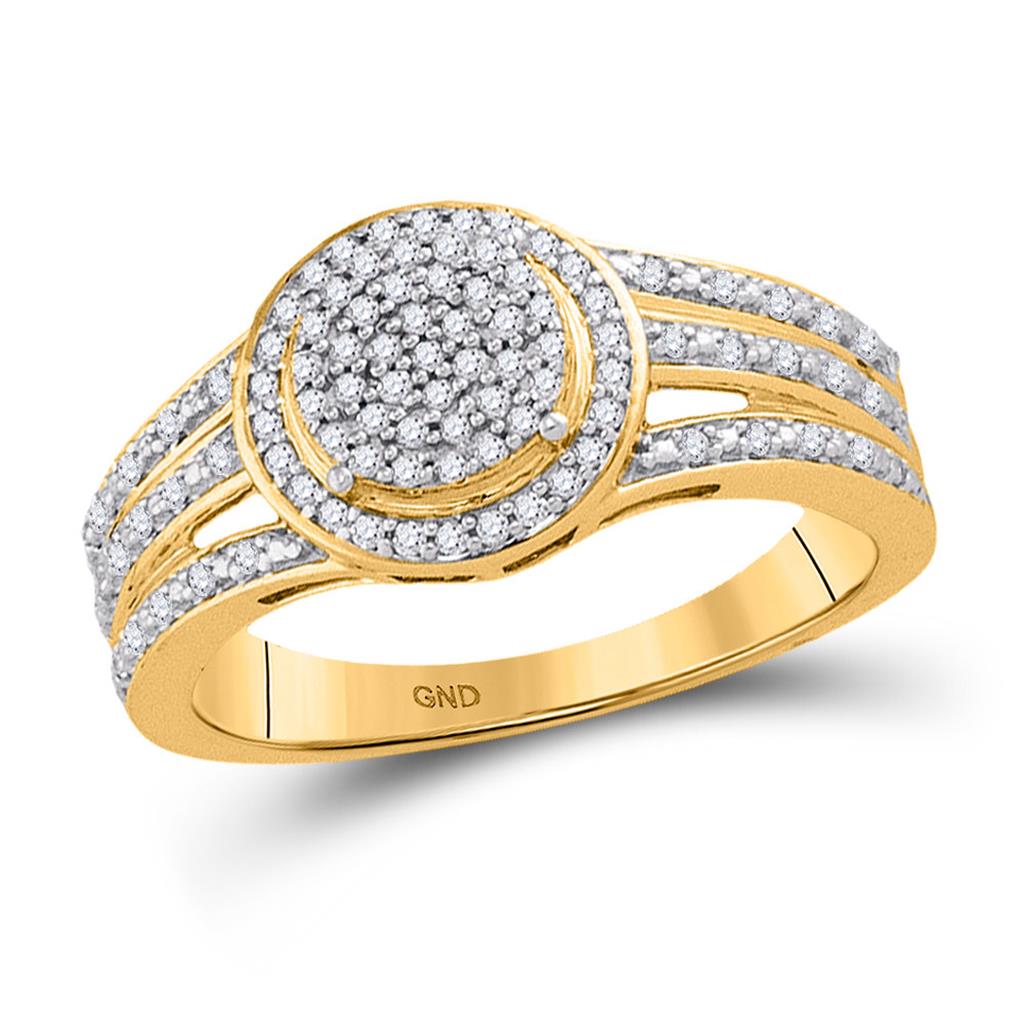 Image of ID 1 10k Yellow Gold Round Diamond Circle Frame Cluster Ring 1/4 Cttw