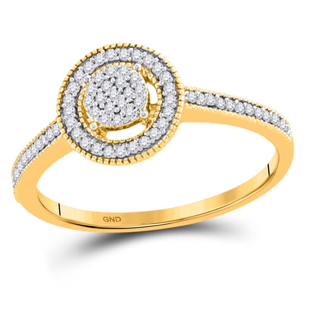 Image of ID 1 10k Yellow Gold Round Diamond Circle Frame Cluster Ring 1/5 Cttw