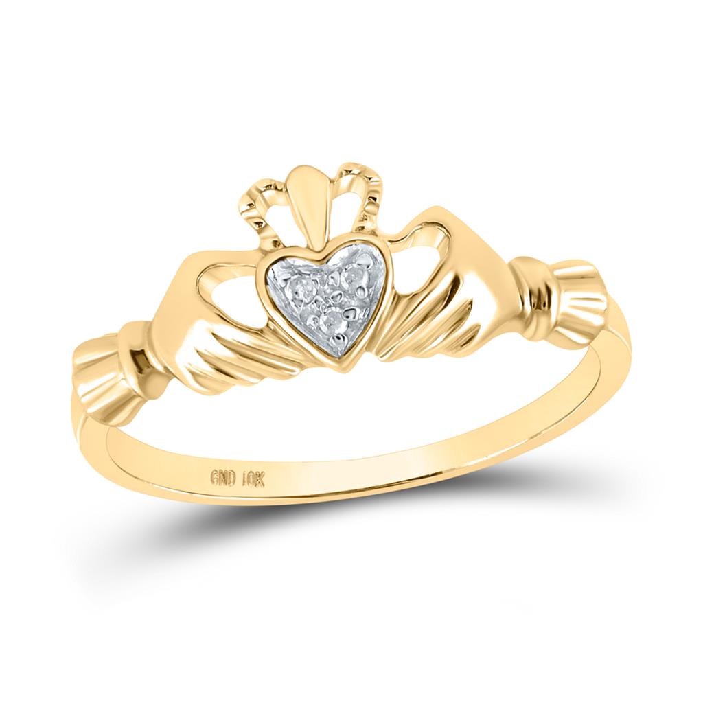 Image of ID 1 10k Yellow Gold Round Diamond Claddagh Heart Ring 02 Cttw
