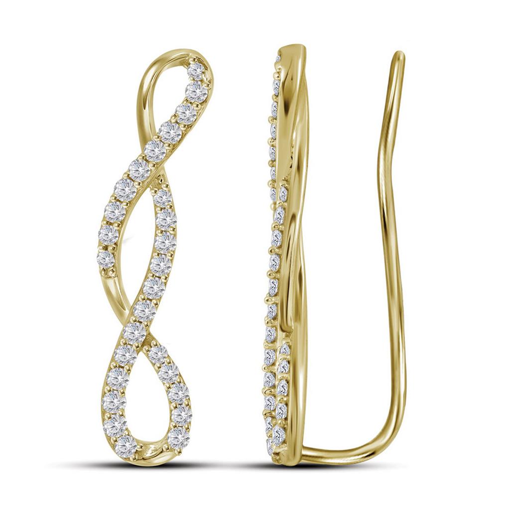 Image of ID 1 10k Yellow Gold Round Diamond Climber Earrings 1/2 Cttw