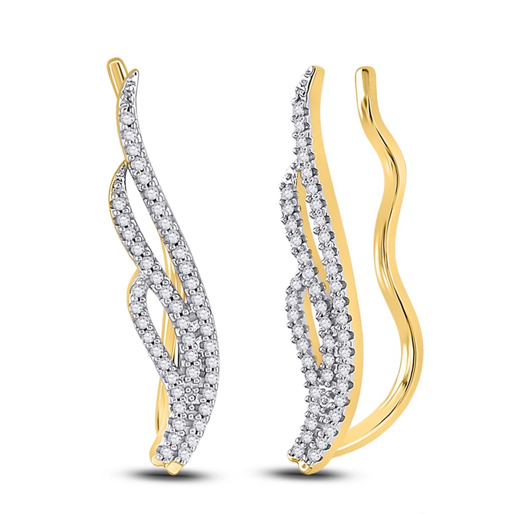Image of ID 1 10k Yellow Gold Round Diamond Climber Earrings 1/4 Cttw