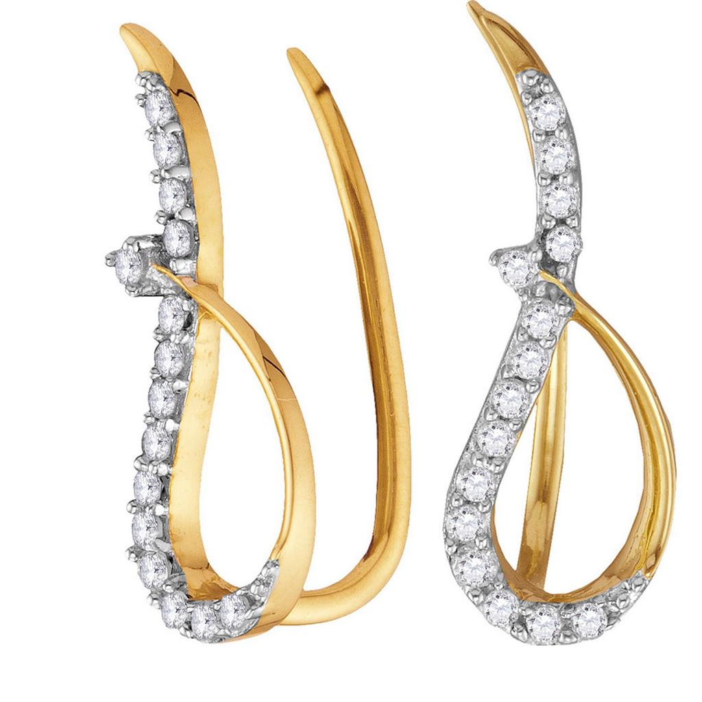 Image of ID 1 10k Yellow Gold Round Diamond Climber Earrings 1/5 Cttw